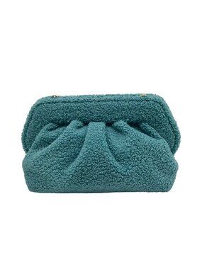 Themoire Teal Tia Re-Fur Shell Crossbody Clutch